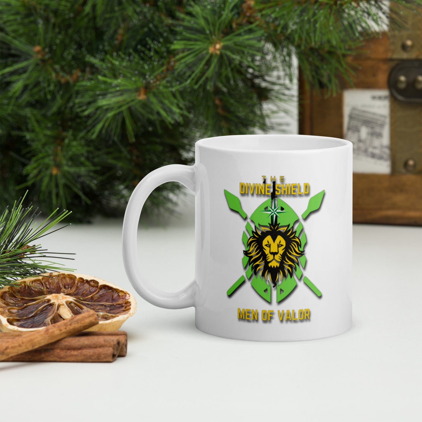 White Divine Shield mug