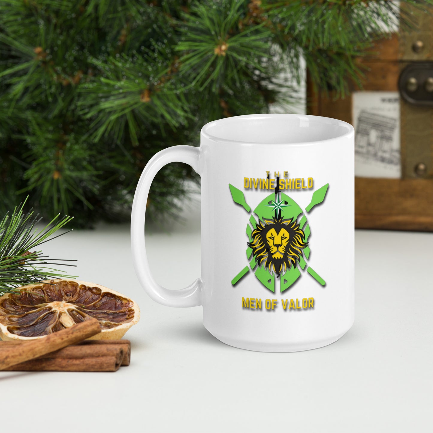 White Divine Shield mug